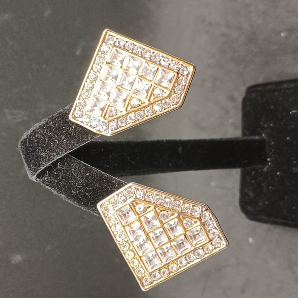 Large Vintage Rhinestone Triangle Shaped Clip On Earrings